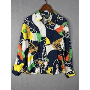 VTG Lauren Ralph Lauren 100% SILK Classic Nautical Blouse Sz 14'Sailing Yacht